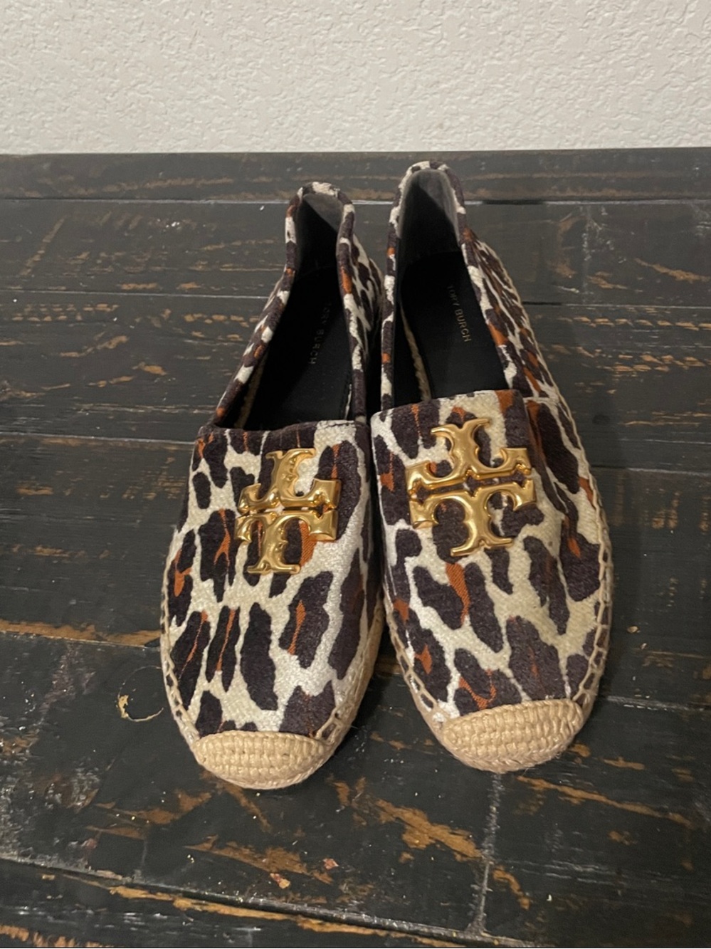 Tory Burch Leopard-Print Espadrille Flats with Gold Logo Accents